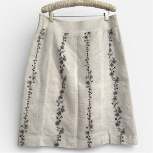 Style & Co 100% Linen Floral A-line Skirt Womens Sz 10 Lined Cottage Embroidered